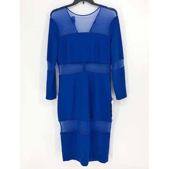 DRESS THE POPULATION Ilaria Dress XXL Blue Long Sleeve Midi Mesh Cut-Outs NWT - Picture 4 of 13